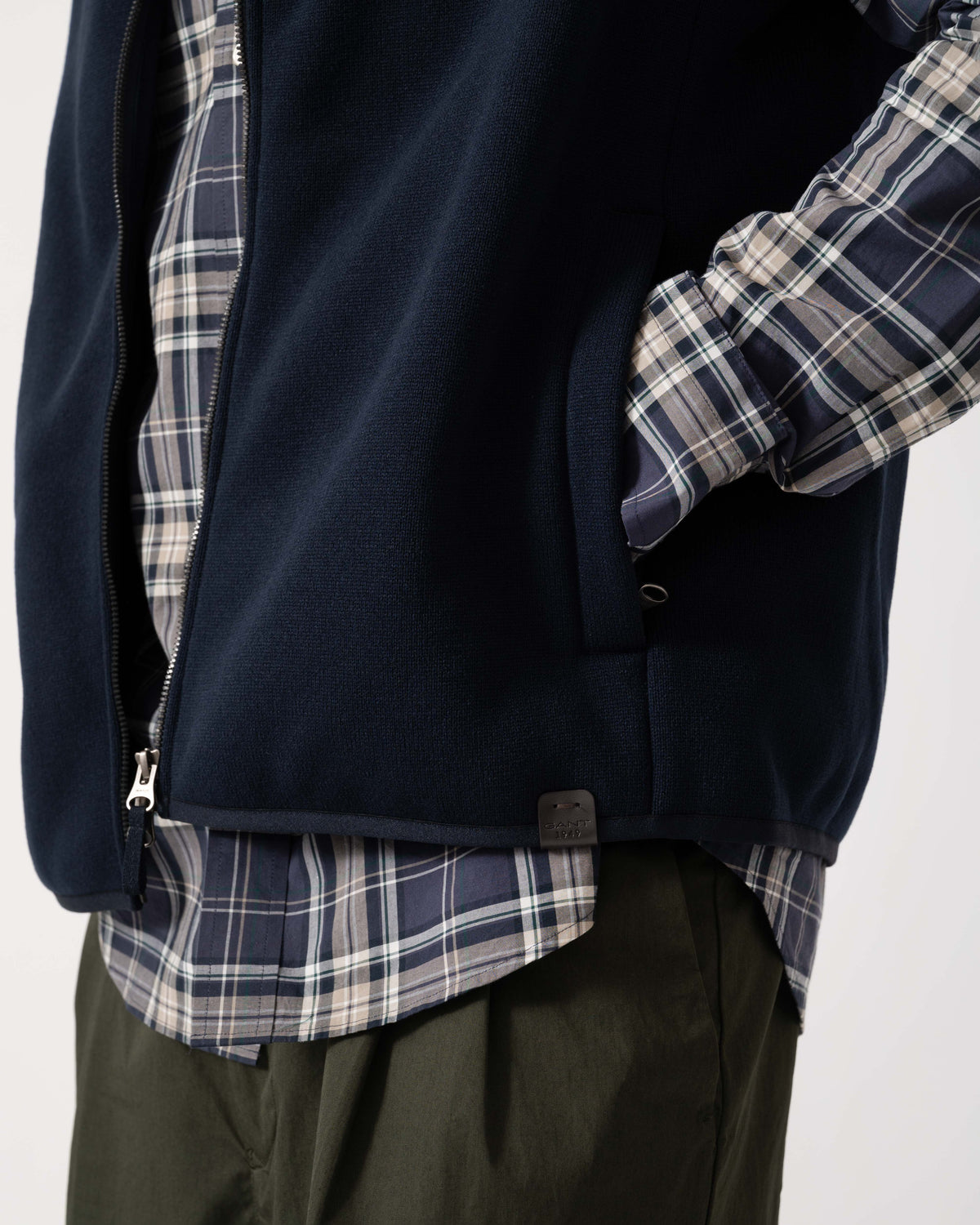 Pocket detail of GANT Mens Zipped Fleece Vest - 433 Evening Blue