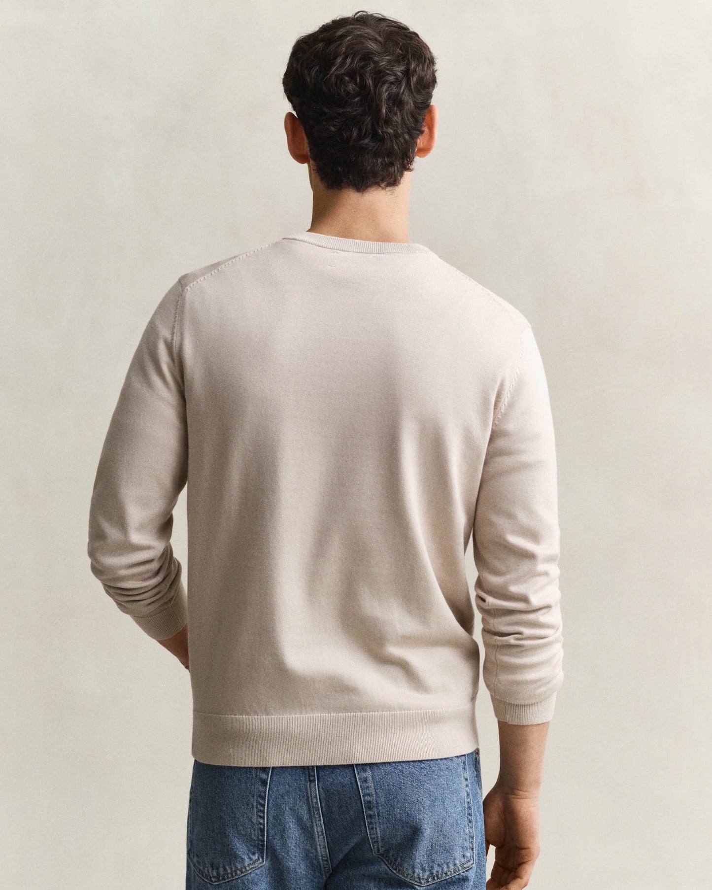 GANT Mens Classic Cotton Shield Logo Crew Neck Jumper - 215 Clay Beige | CHO | Designer Mens Crew Neck Jumpers