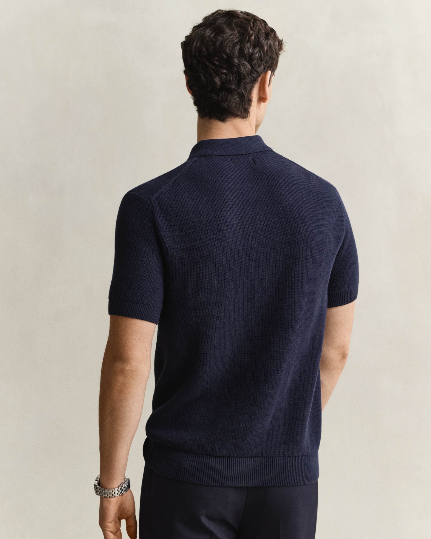 GANT Mens Cotton Rib Half Zip Polo Shirt - 433 Evening Blue | CHO | Designer Mens Short Sleeve Polo Shirts
