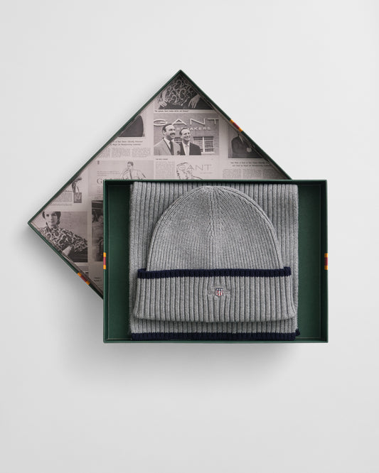 GANT Mens Essential Beanie and Scarf Gift Set - 93 Grey Melange