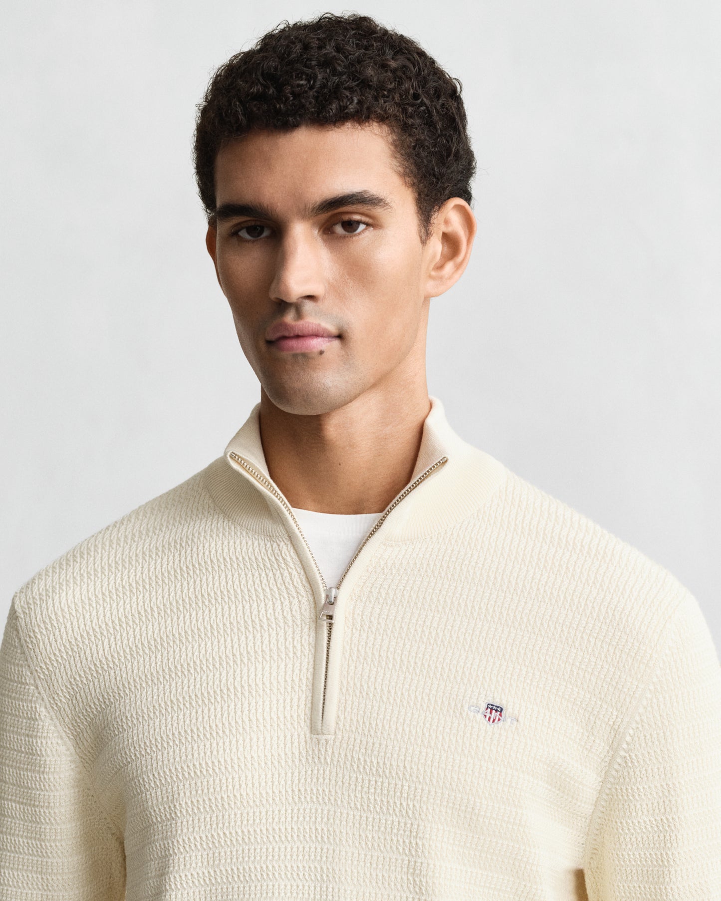 GANT Mens Mini Cable Half Zip Jumper - 130 Cream