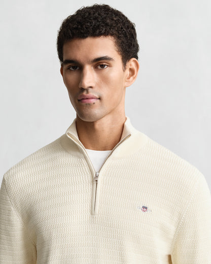 GANT Mens Mini Cable Half Zip Jumper - 130 Cream