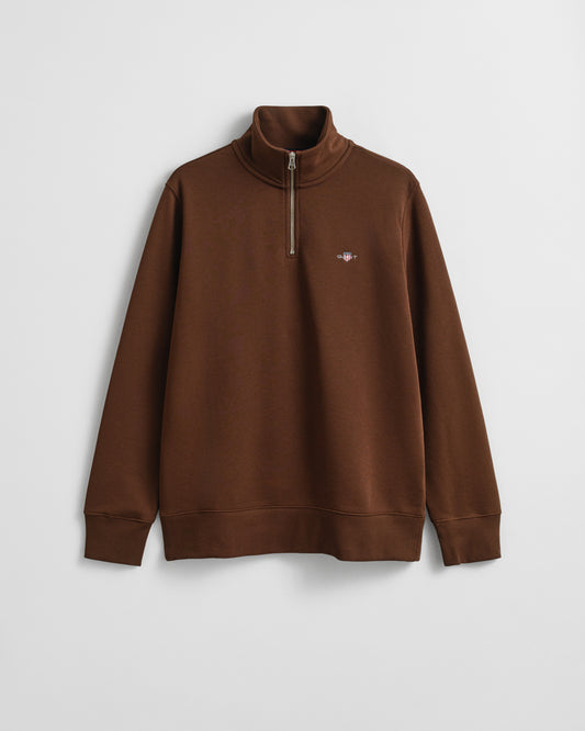 GANT Mens Regular Fit Shield Logo Half Zip Sweatshirt - 229 Mahogany Brown