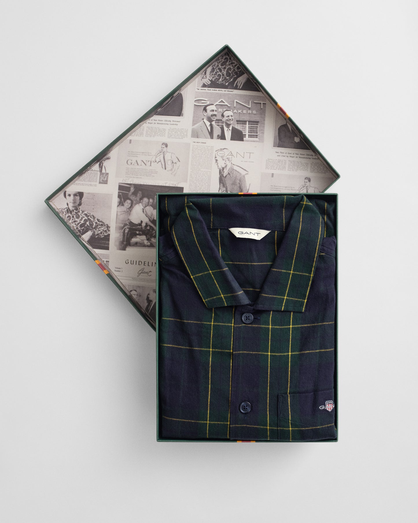 GANT Mens Flannel Check Pyjama Set Gift Box - 338 Forest Green