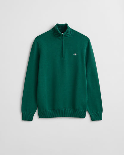 GANT Mens Casual Cotton Half Zip Jumper - 373 Deep Forest Green - CHO - Designer Mens Half Zip Jumpers