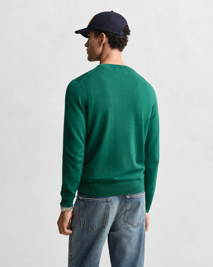 GANT Mens Classic Cotton Crew Neck Jumper - 373 Deep Forest Green