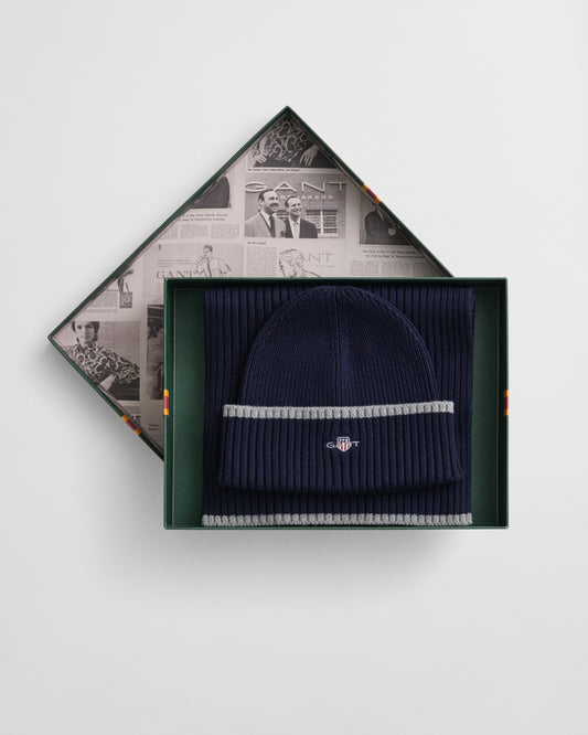 GANT Mens Essential Beanie and Scarf Gift Set - 410 Marine