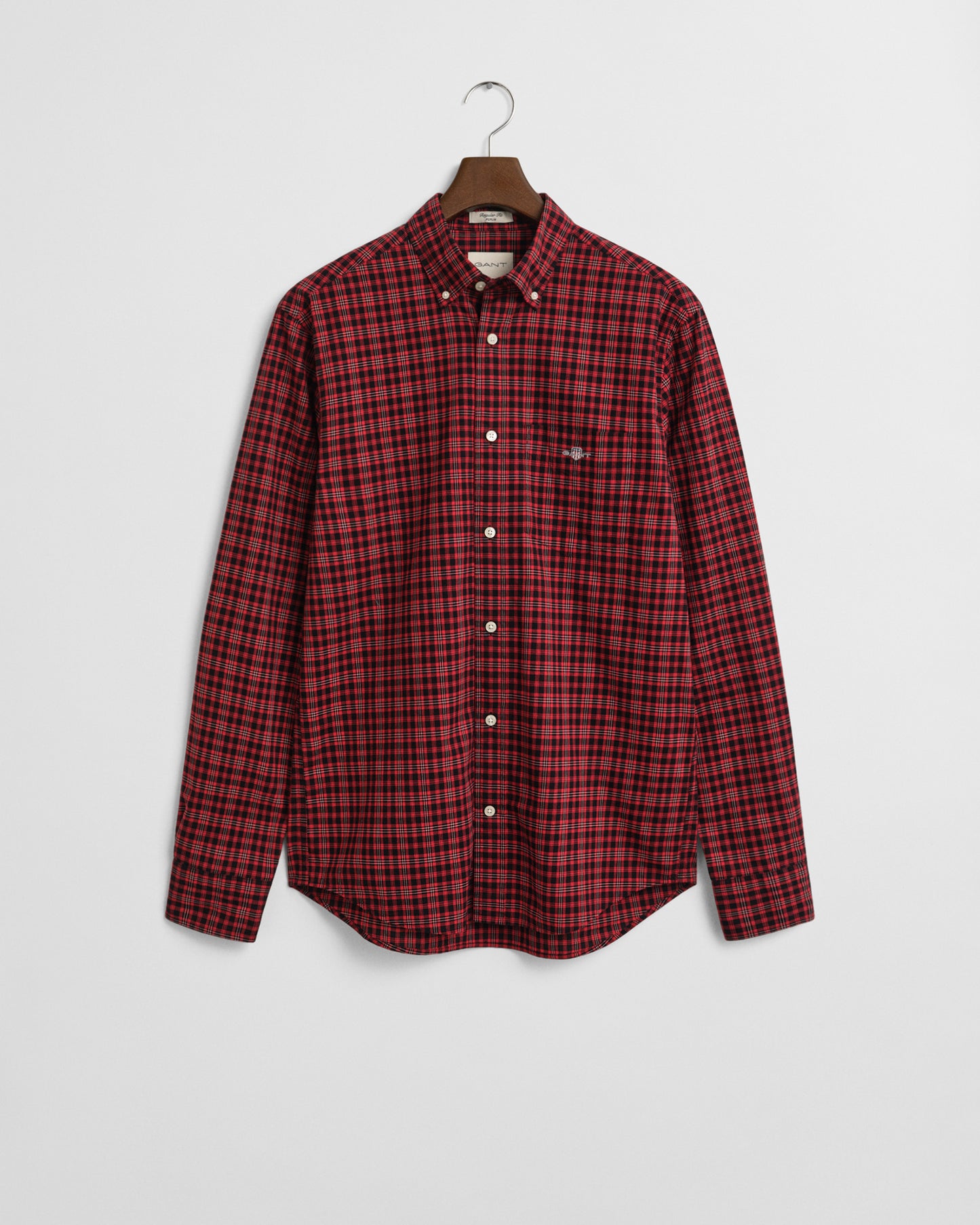 GANT Mens Regular Fit Classic Poplin Check Shirt - 630 Ruby Red