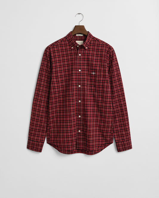 GANT Mens Regular Fit Classic Poplin Check Shirt - 630 Ruby Red