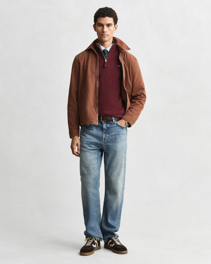 GANT Mens Superfine Lambswool Half Zip Cardigan - 677 Bordeaux Melange