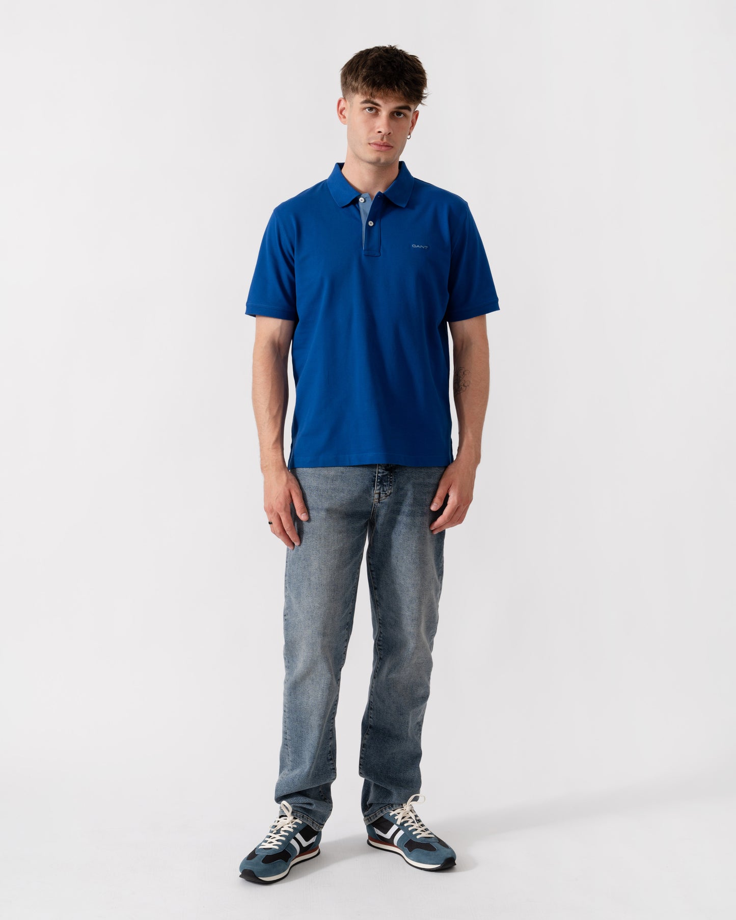 GANT Regular Fit Short Sleeve Contrast Pique Rugger - 435 Crisp Blue full length