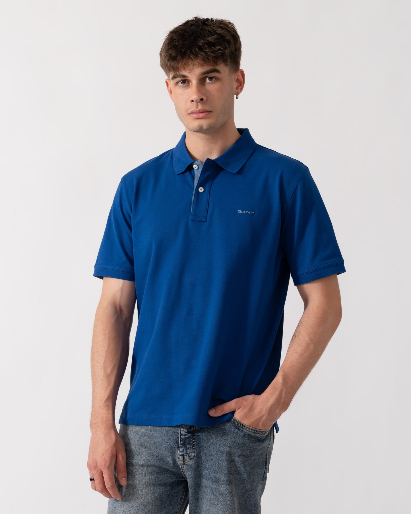 GANT Regular Fit Short Sleeve Contrast Pique Rugger - 435 Crisp Blue front