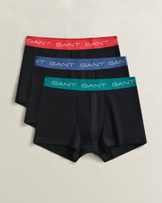 GANT 3-Pack Mens Trunks with Multi Coloured Waistbands - 5 Black