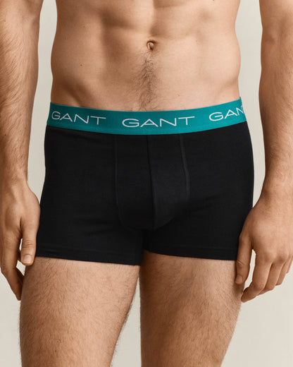 GANT 3-Pack Mens Trunks with Multi Coloured Waistbands - 5 Black