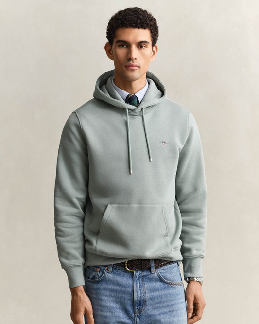 GANT Mens Regular Fit Shield Logo Pullover Hoodie - 10 Ceramic Grey