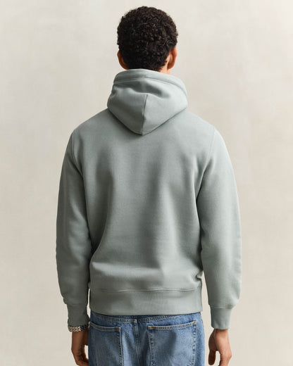 GANT Mens Regular Fit Shield Logo Pullover Hoodie - 10 Ceramic Grey | CHO | Designer Mens Hoodies