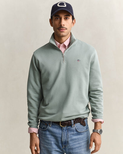 GANT Mens Regular Fit Shield Logo Half Zip Sweatshirt - 10 Ceramic Grey