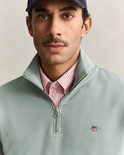 GANT Mens Regular Fit Shield Logo Half Zip Sweatshirt - 10 Ceramic Grey