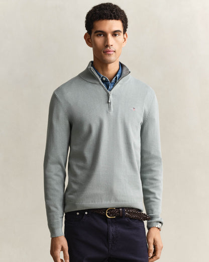GANT Mens Classic Cotton Half Zip Jumper - 10 Ceramic Grey
