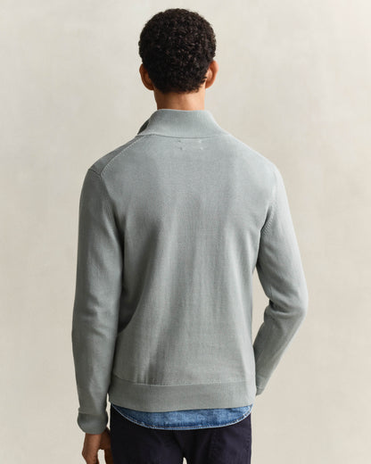 GANT Mens Classic Cotton Half Zip Jumper - 10 Ceramic Grey