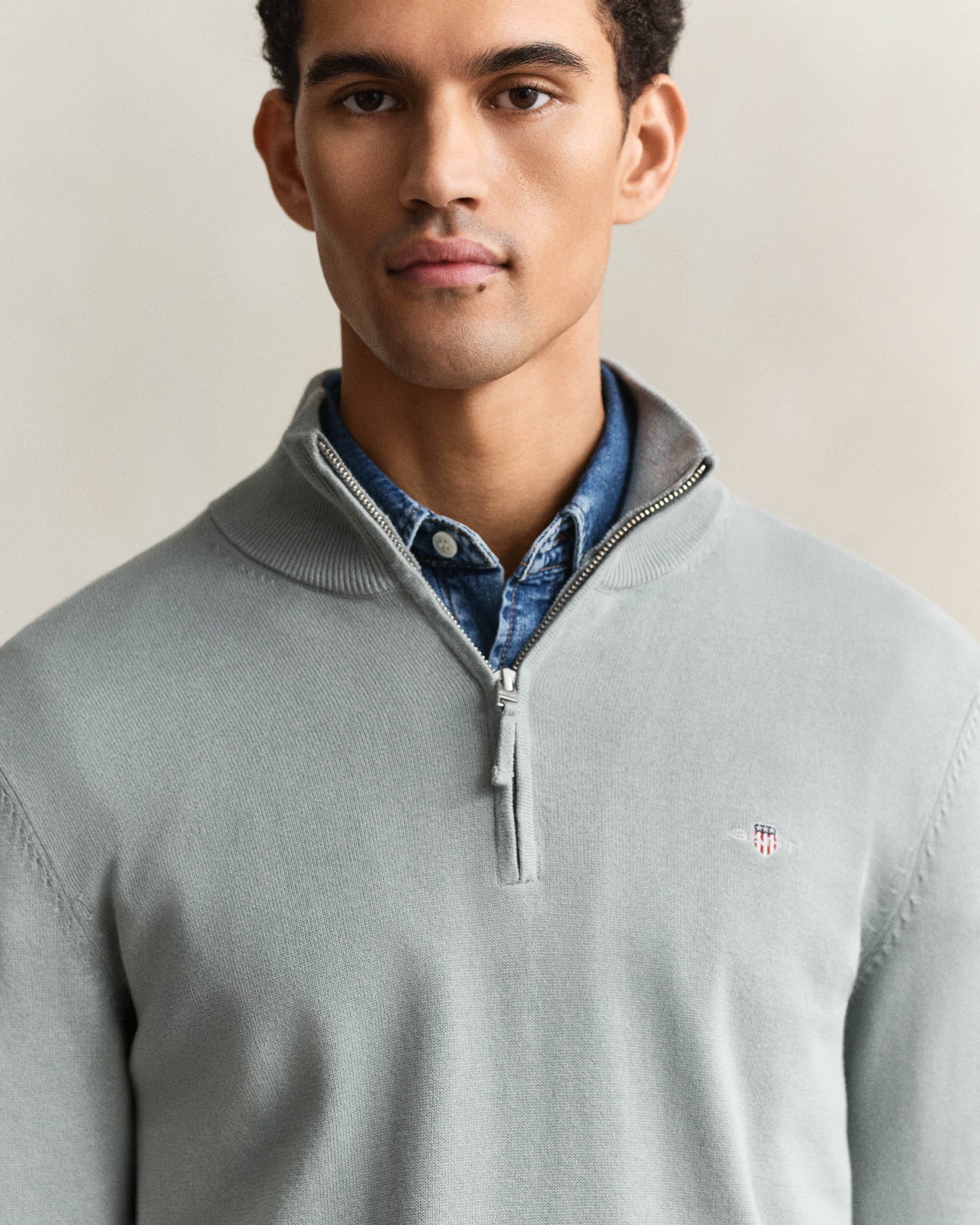 GANT Mens Classic Cotton Half Zip Jumper - 10 Ceramic Grey
