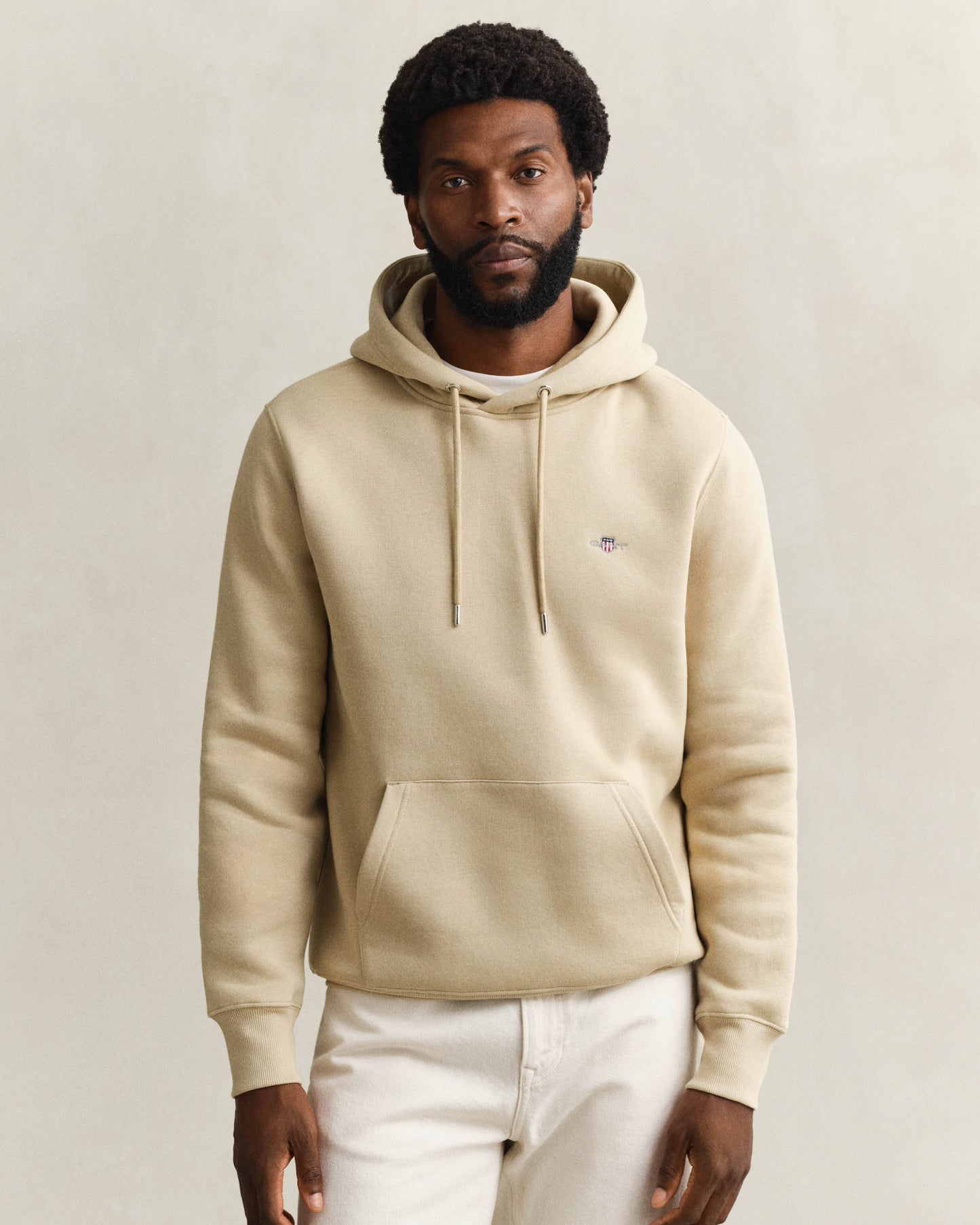 GANT Mens Regular Fit Shield Logo Pullover Hoodie - 200 Oat Beige