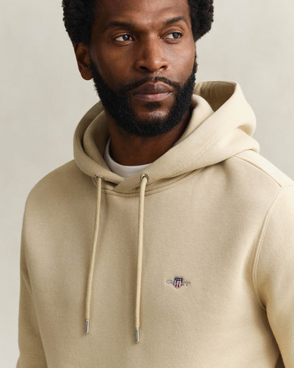 GANT Mens Regular Fit Shield Logo Pullover Hoodie - 200 Oat Beige