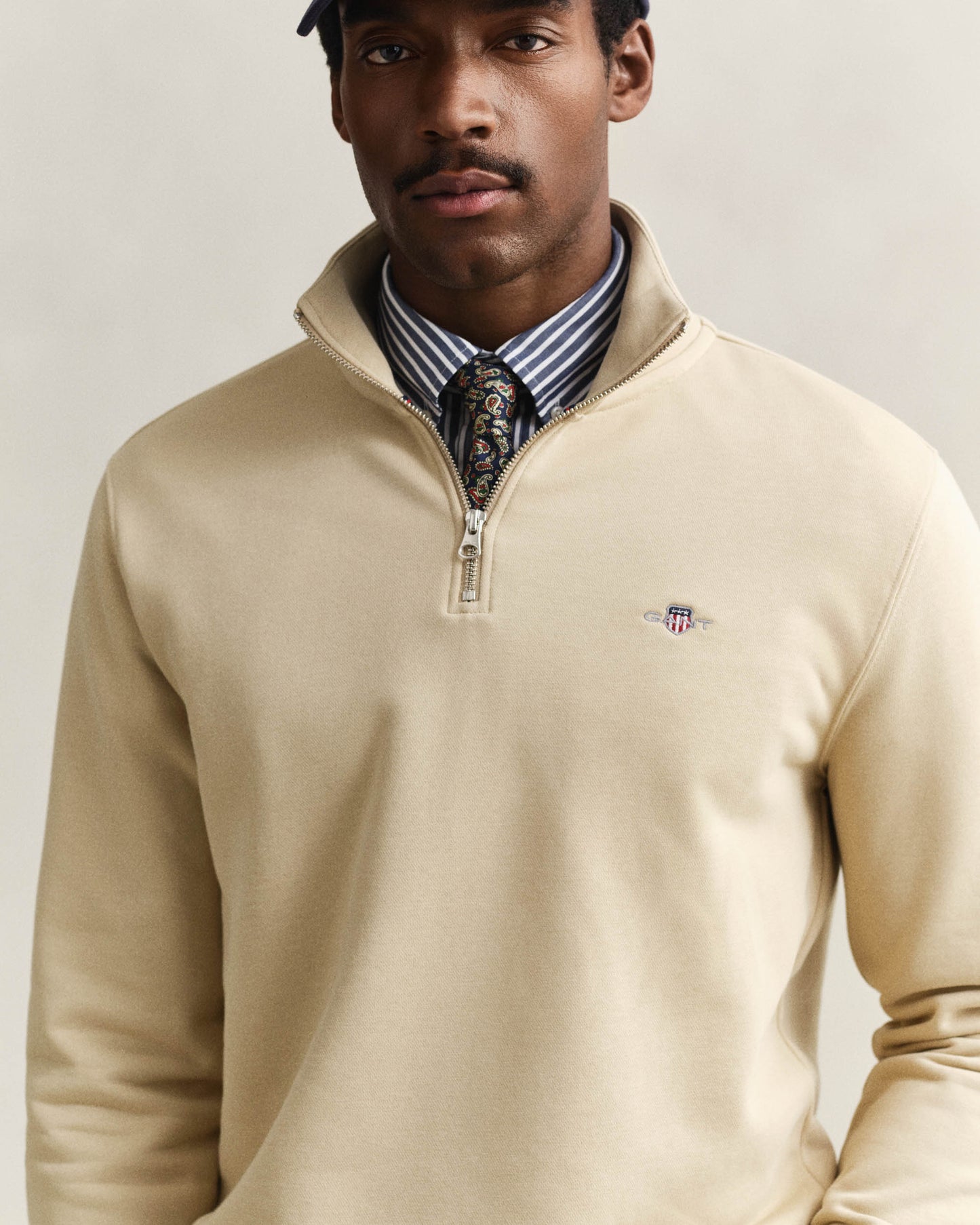 GANT Mens Regular Fit Shield Logo Half Zip Sweatshirt - 200 Oat Beige