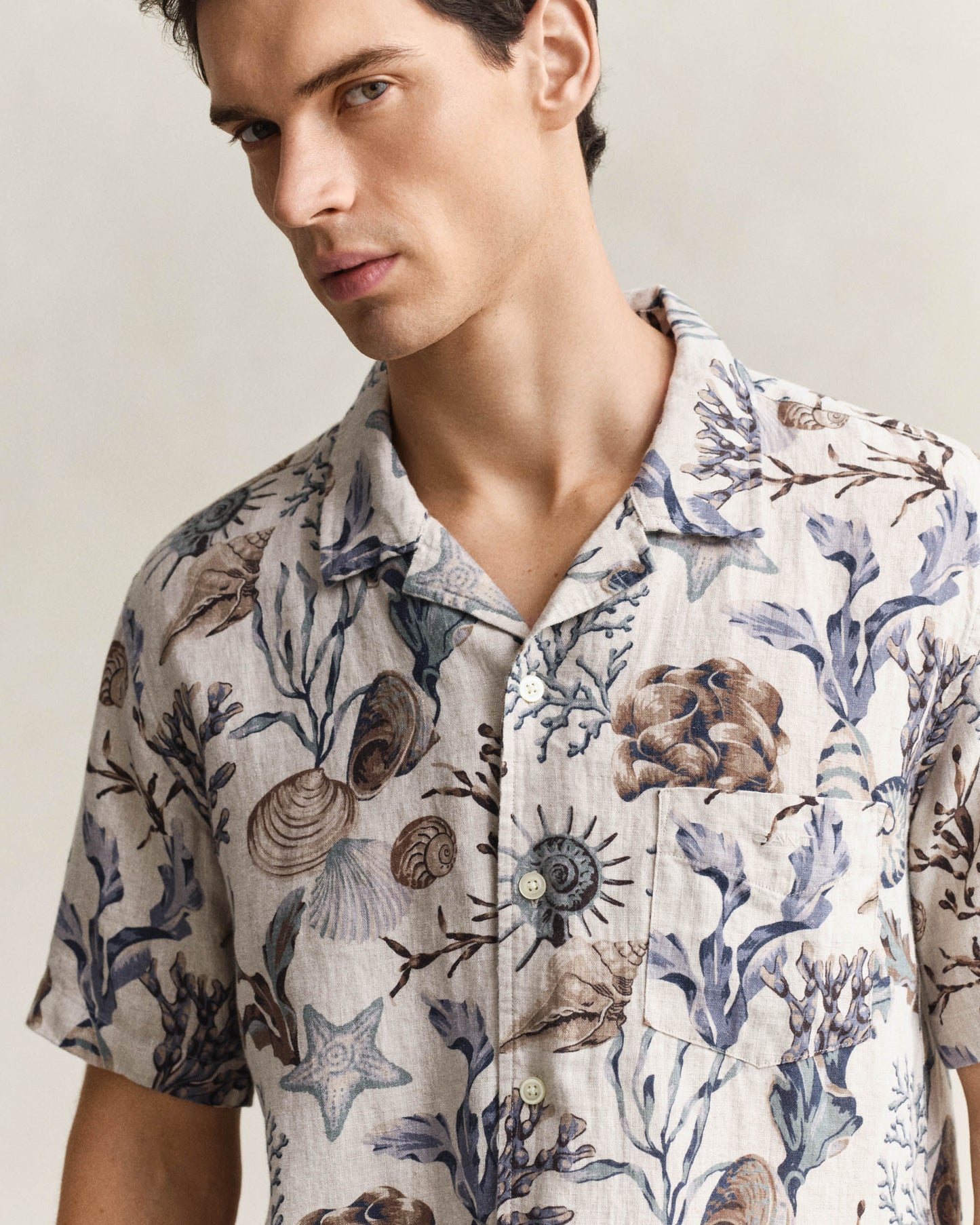 GANT Mens Regular Fit AOP Camp Collar Shirt - 200 Oat Beige