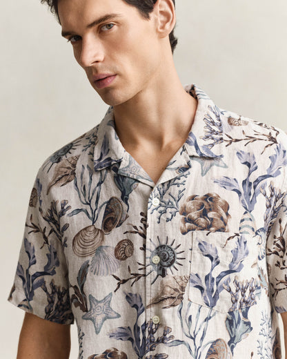 GANT Mens Regular Fit AOP Camp Collar Shirt - 200 Oat Beige