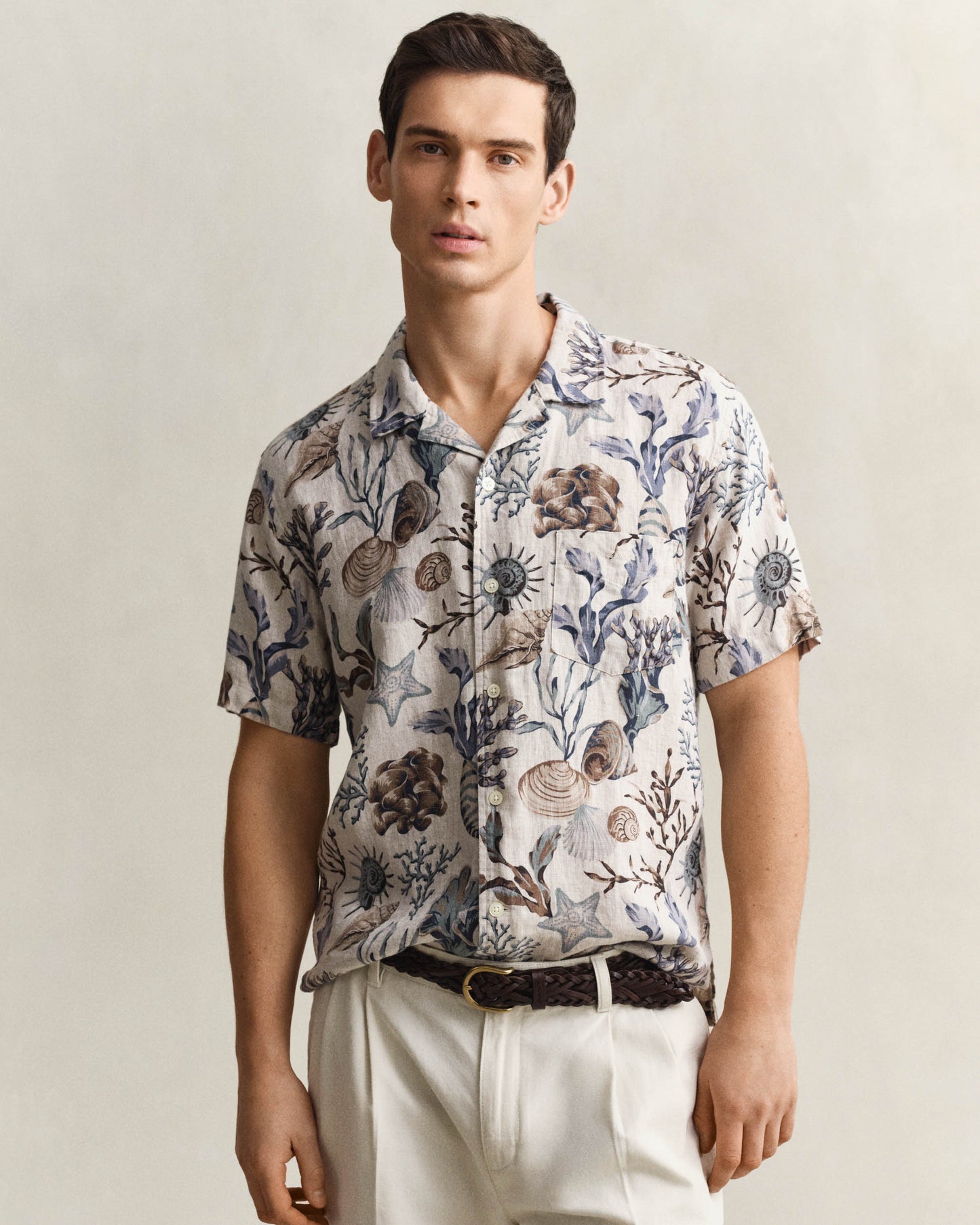 GANT Mens Regular Fit AOP Camp Collar Shirt - 200 Oat Beige