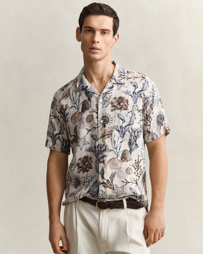 GANT Mens Regular Fit AOP Camp Collar Shirt - 200 Oat Beige