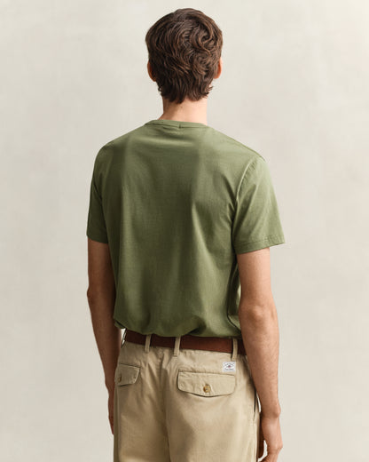 GANT Mens Regular Fit Short Sleeve Shield Logo T-Shirt - 379 Dry Herb Green