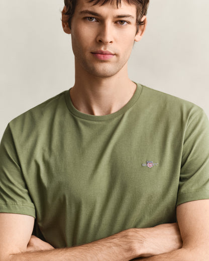 GANT Mens Regular Fit Short Sleeve Shield Logo T-Shirt - 379 Dry Herb Green