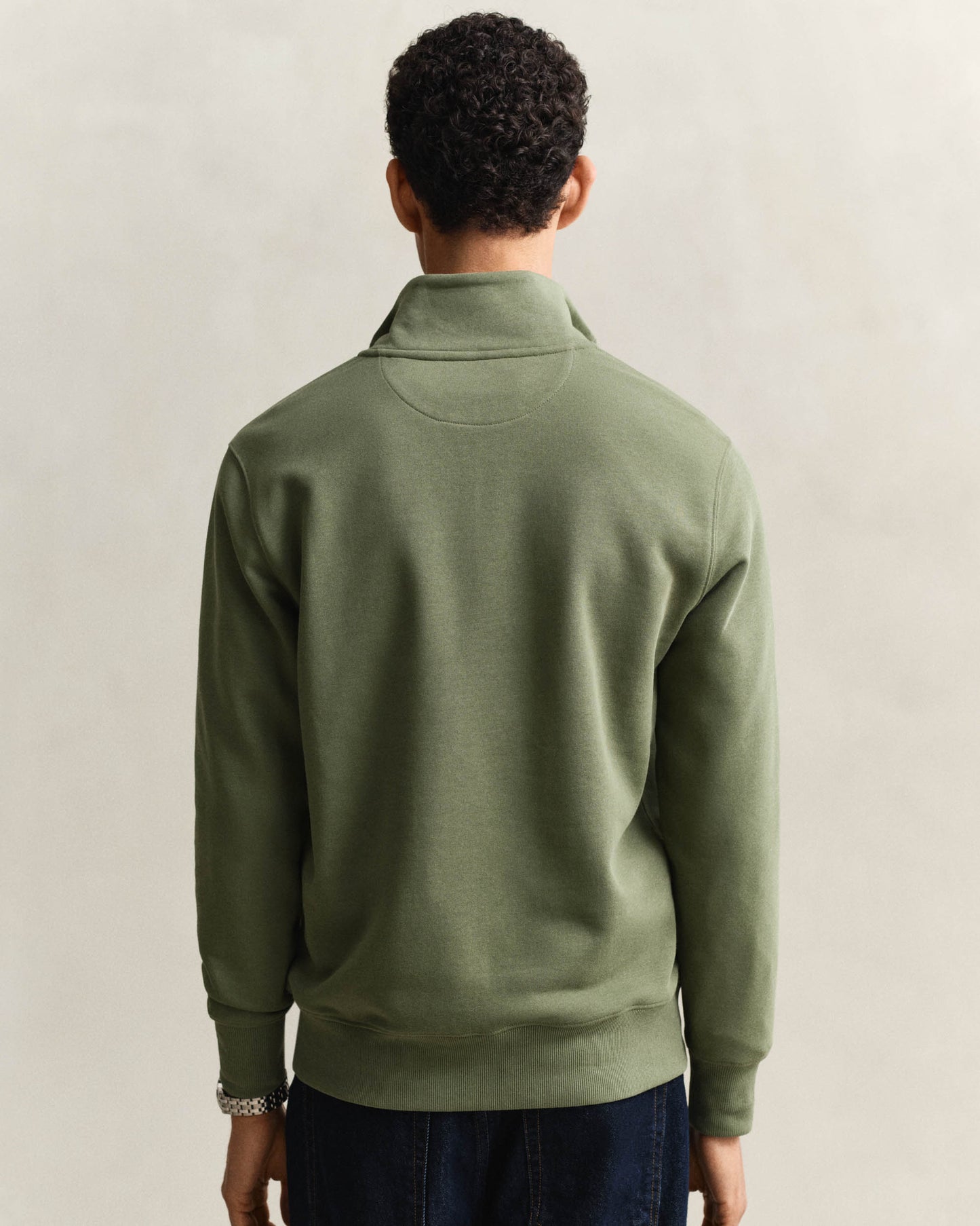 GANT Mens Regular Fit Shield Logo Half Zip Sweatshirt - 379 Dry Herb Green