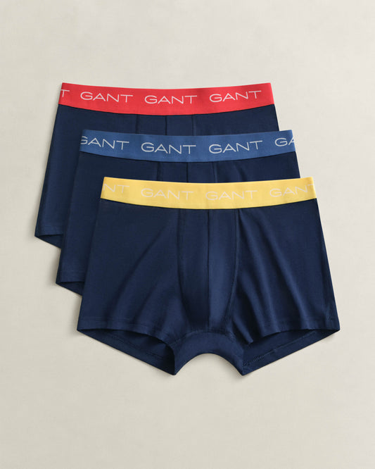 GANT 3-Pack Mens Trunks with Multi Coloured Waistbands - 410 Marine