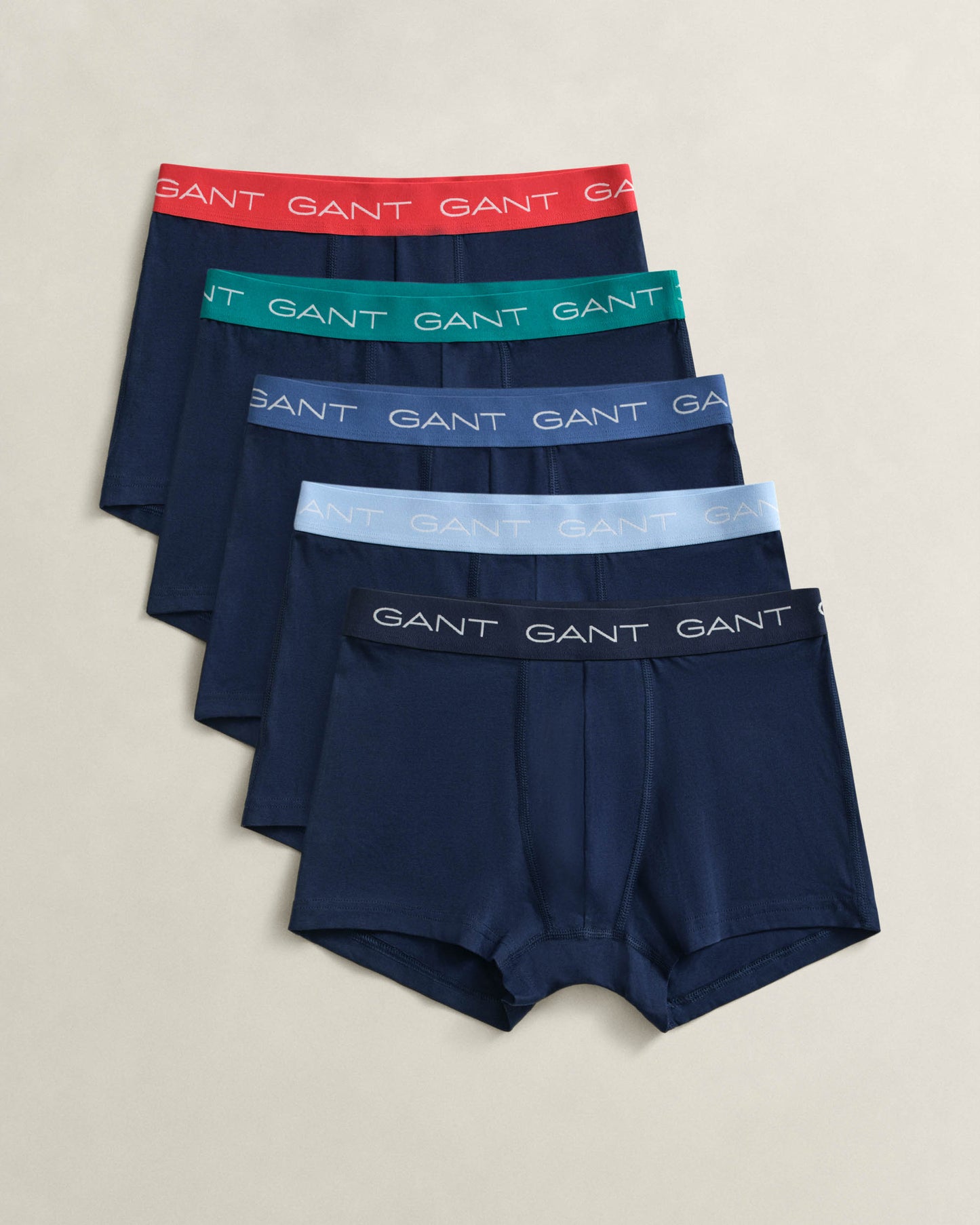 GANT 5-Pack Mens Trunks with Multi Coloured Waistbands - 410 Marine