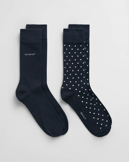 GANT Mens Dot And Solid Socks 2-Pack - 410 Marine