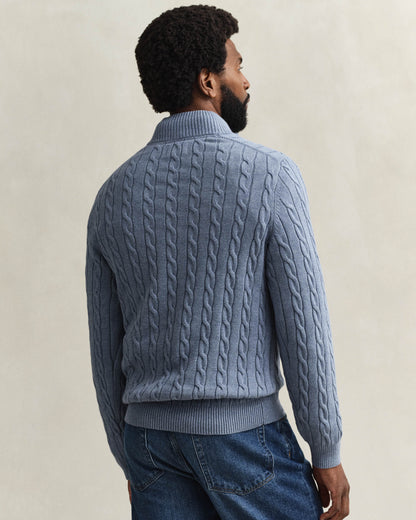 GANT Mens Cotton Cable Half Zip Jumper - 430 Faded Denim