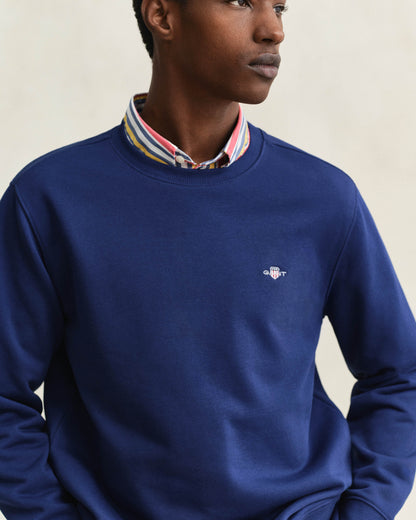GANT Mens Regular Fit Shield Logo Crew Neck Sweatshirt - 432 Rich Navy
