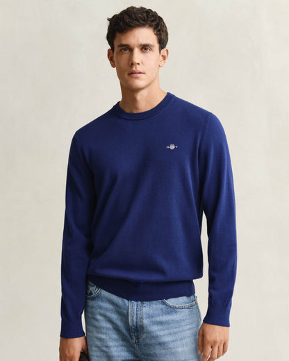 GANT Mens Classic Cotton Crew Neck Jumper - 432 Rich Navy