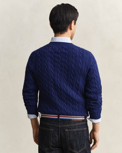 GANT Mens Cotton Cable Knit Crew Neck Jumper - 432 Rich Navy