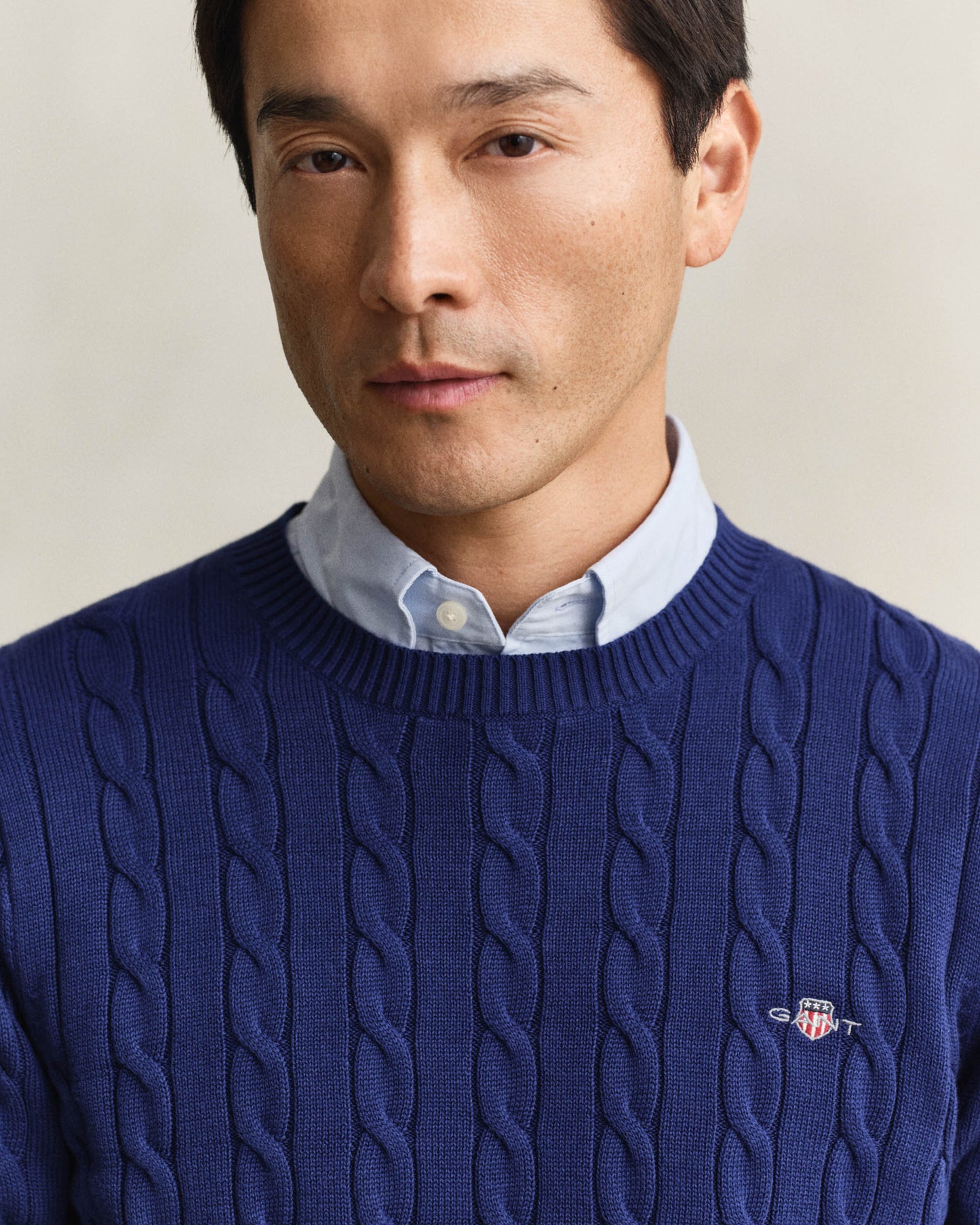 GANT Mens Cotton Cable Knit Crew Neck Jumper - 432 Rich Navy