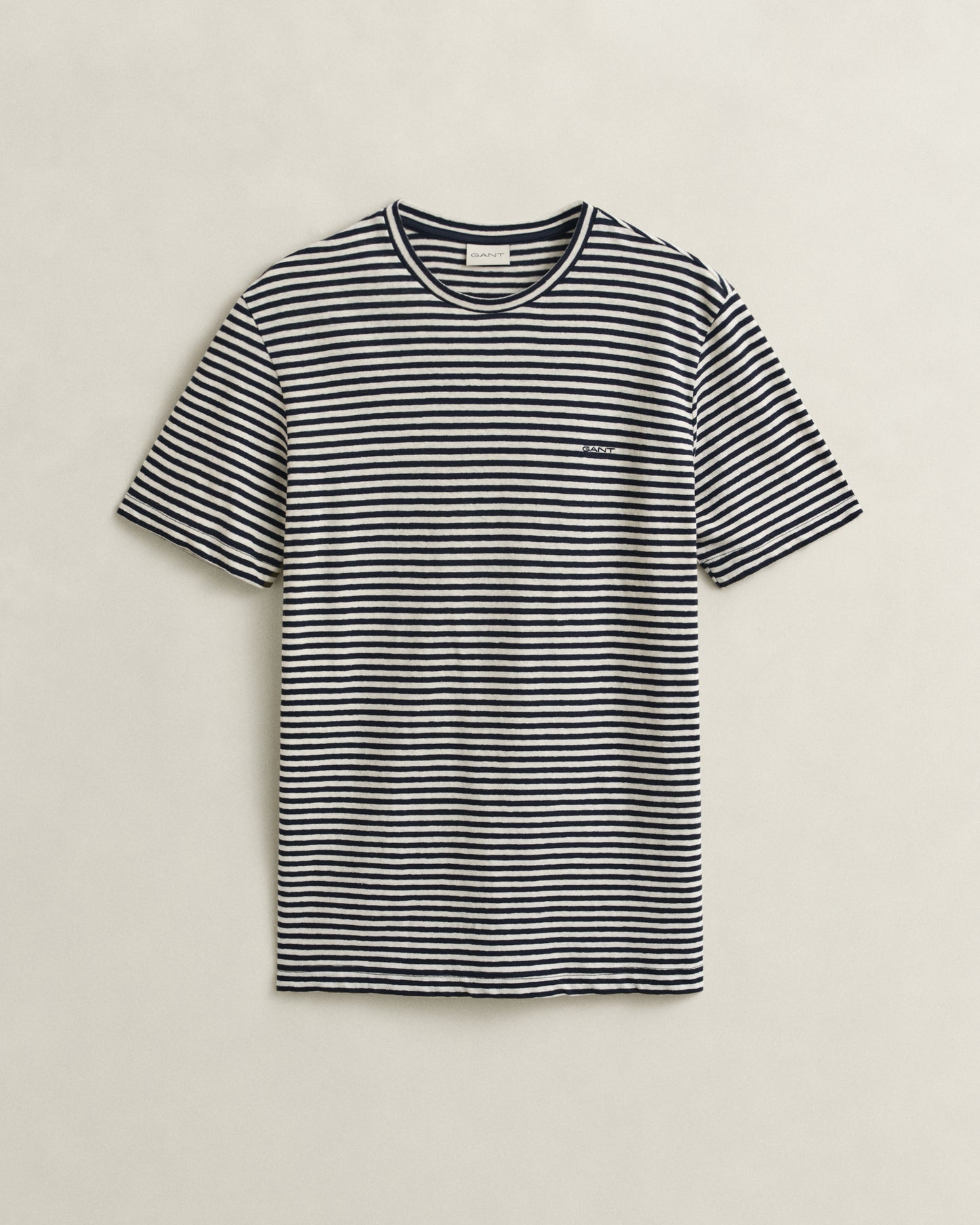 GANT Mens Cotton Linen Stripe Short Sleeve T-Shirt - 433 Evening Blue