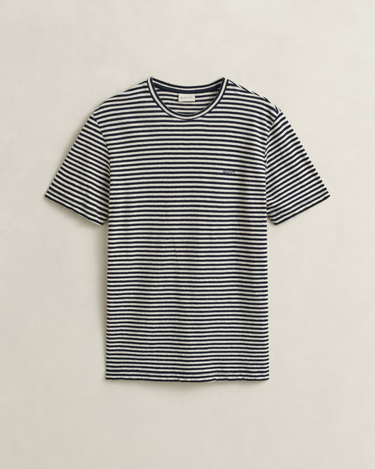 GANT Mens Cotton Linen Stripe Short Sleeve T-Shirt - 433 Evening Blue