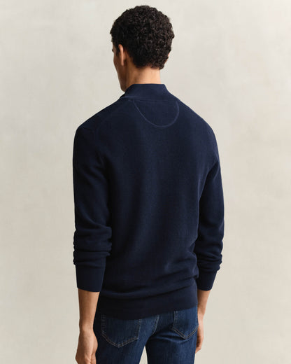 GANT Mens Micro Textured Cotton Half Zip - 433 Evening Blue