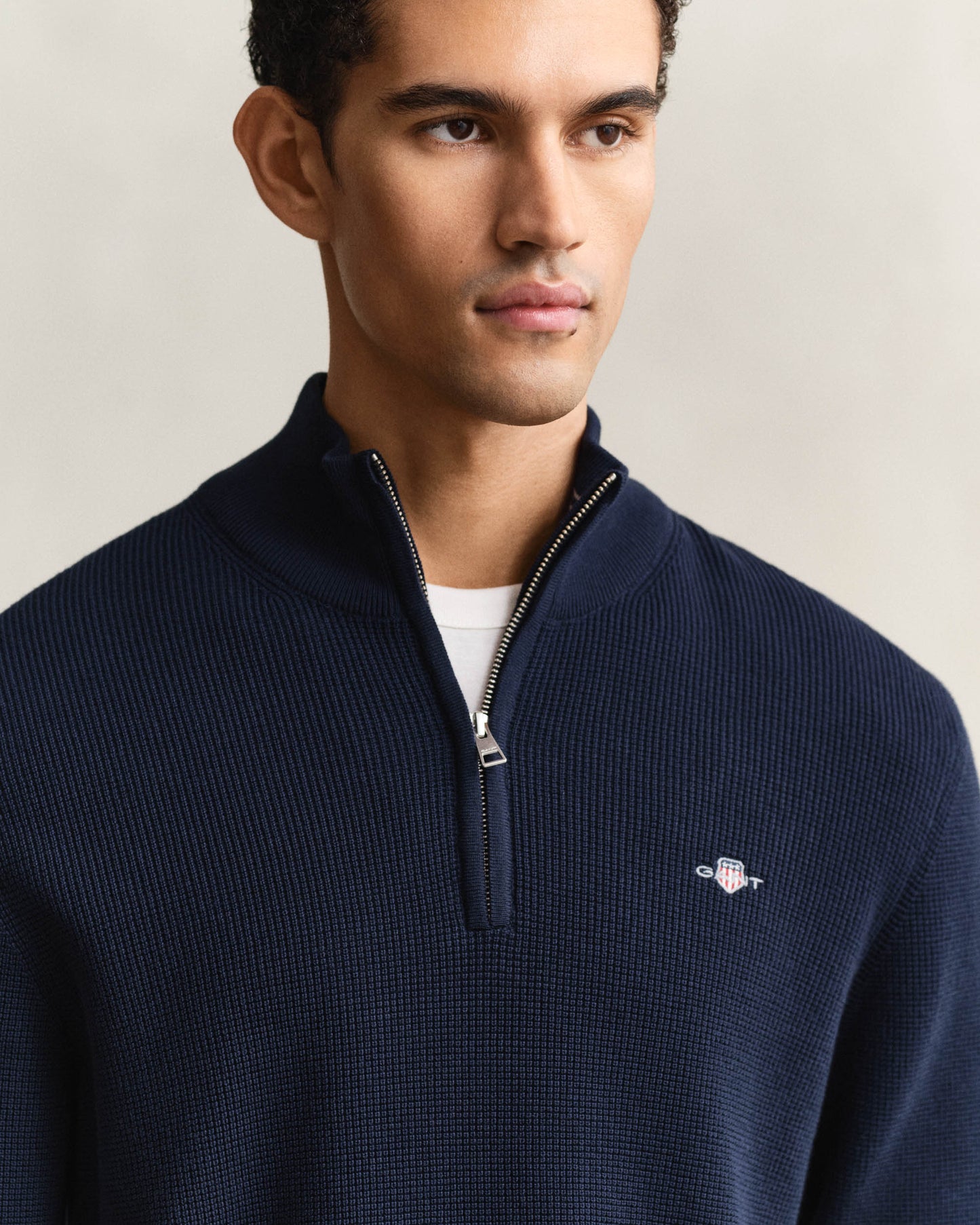 GANT Mens Micro Textured Cotton Half Zip - 433 Evening Blue