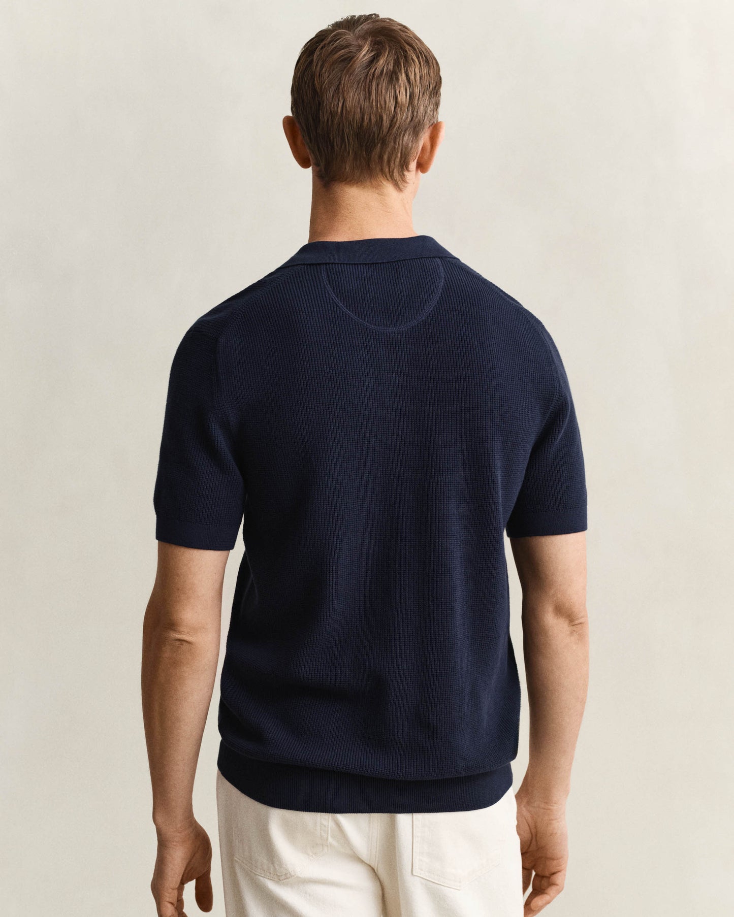 GANT Mens Micro Textured Cotton Short Sleeve Polo - 433 Evening Blue