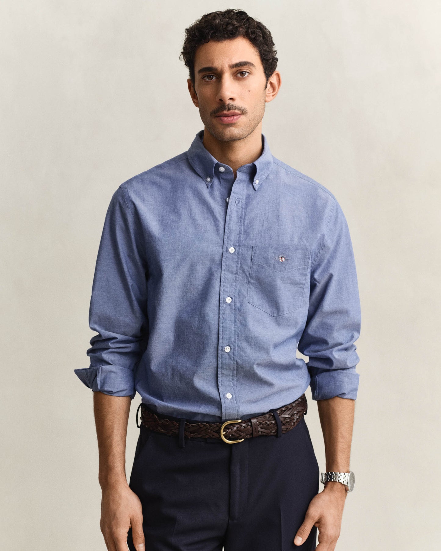 GANT Mens Regular Fit Long Sleeve Poplin Shirt - 436 College Blue