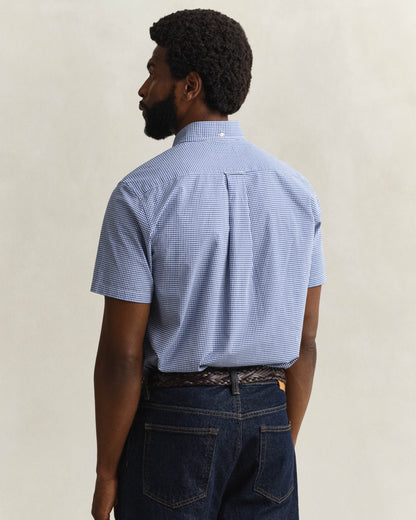 GANT Mens Regular Fit Classic Poplin Gingham Short Sleeve Shirt - 436 College Blue